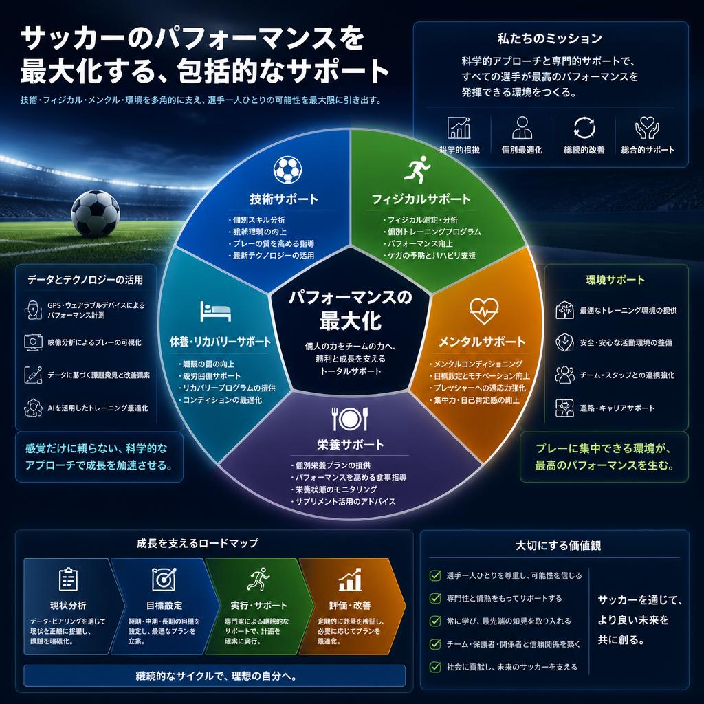 サッカーのパフォーマンスを最大化する、包括的なサポート