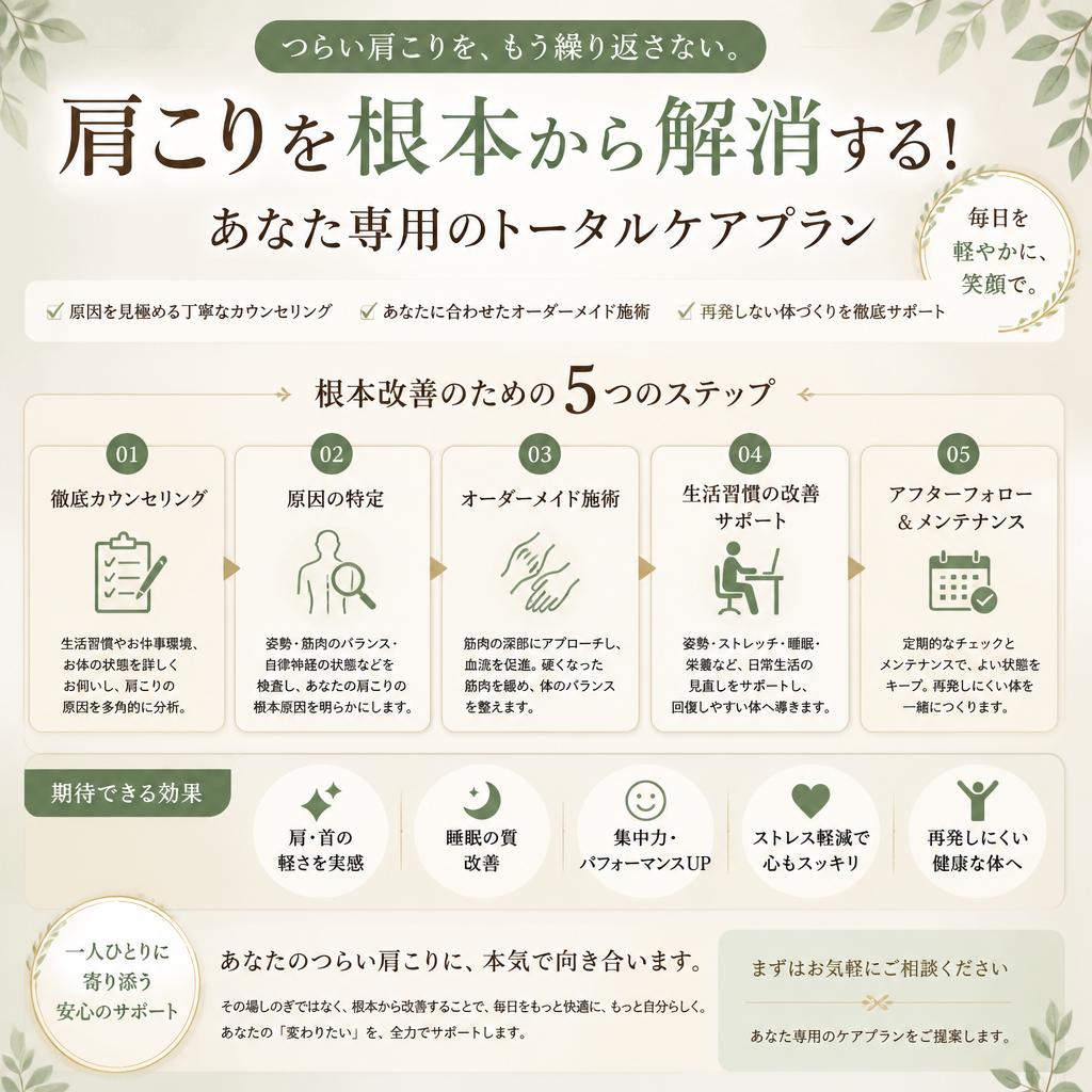 肩こりを根本から解消する！あなた専用のトータルケアプラン