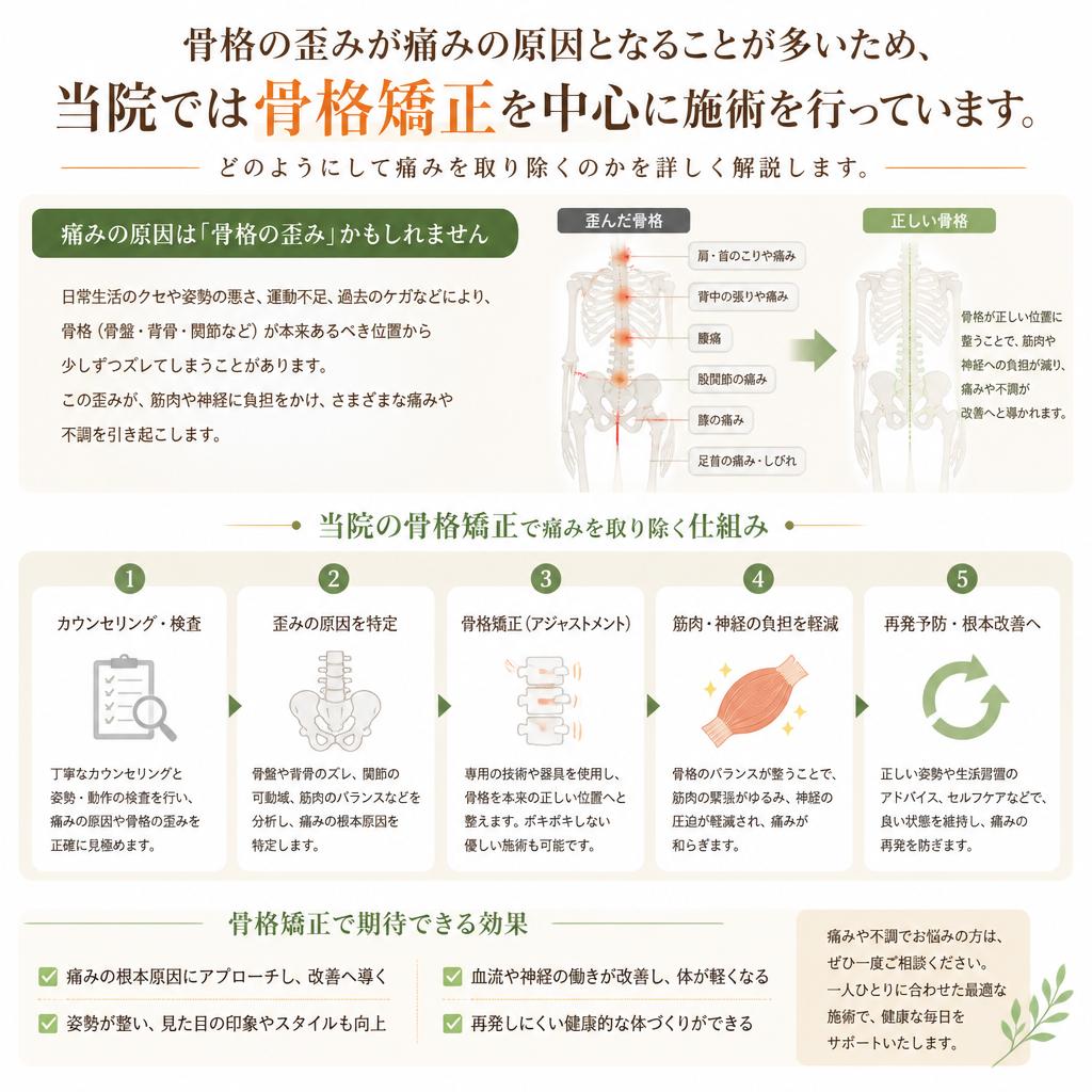 骨格矯正で歪みを整え、痛みを根本から解消