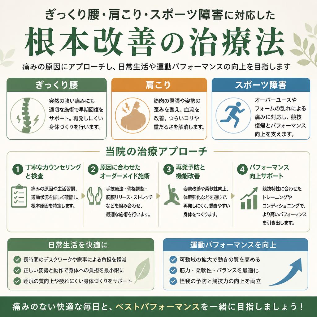 肩こりやスポーツ障害へのアプローチ