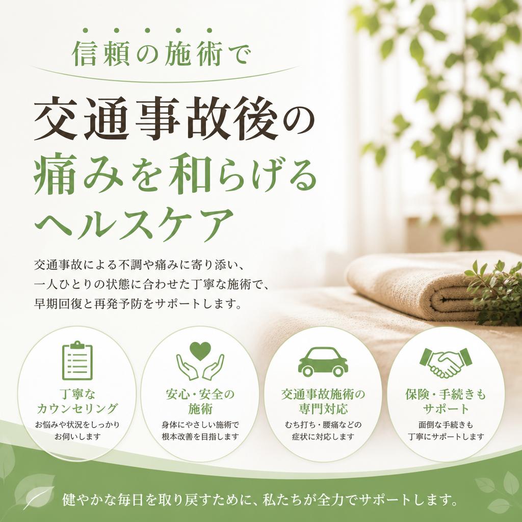 信頼の施術で交通事故後の痛みを和らげるヘルスケア